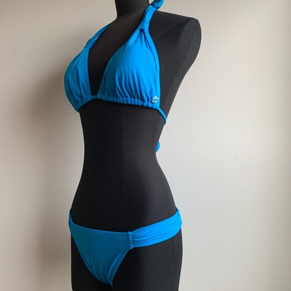 Billabong surf BLUE CRUSH era Vintage bikini solid blue halter top set RARE - Picture 5 of 7